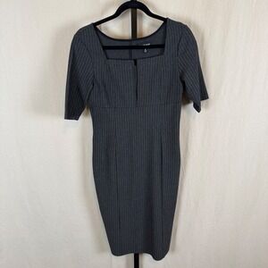 Betabrand Womens Gray Pinstripe Square Neck Sheath Dress Size M